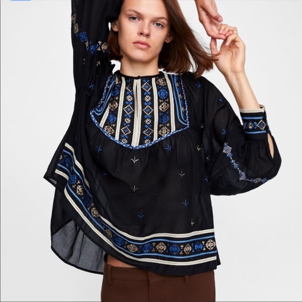 ZARA Blouse with Contrast Embroidery